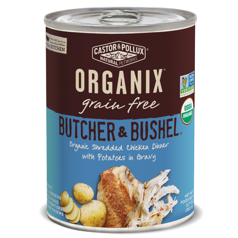 Castor and Pollux Organix Butcher and Bushel Organic Shredded Chicken with Dinner with Potato Canned Dog Food