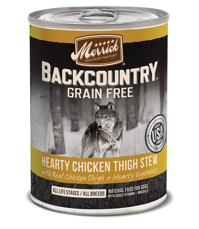 Merrick Backcountry Grain Free Hearty Chicken Thigh Stew Canned Dog Food