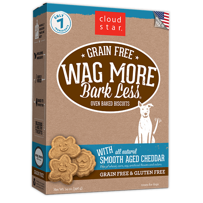 Cloud Star Wag More Bark Less Oven Baked Gain Free Smooth Aged Cheddar Dog Treats